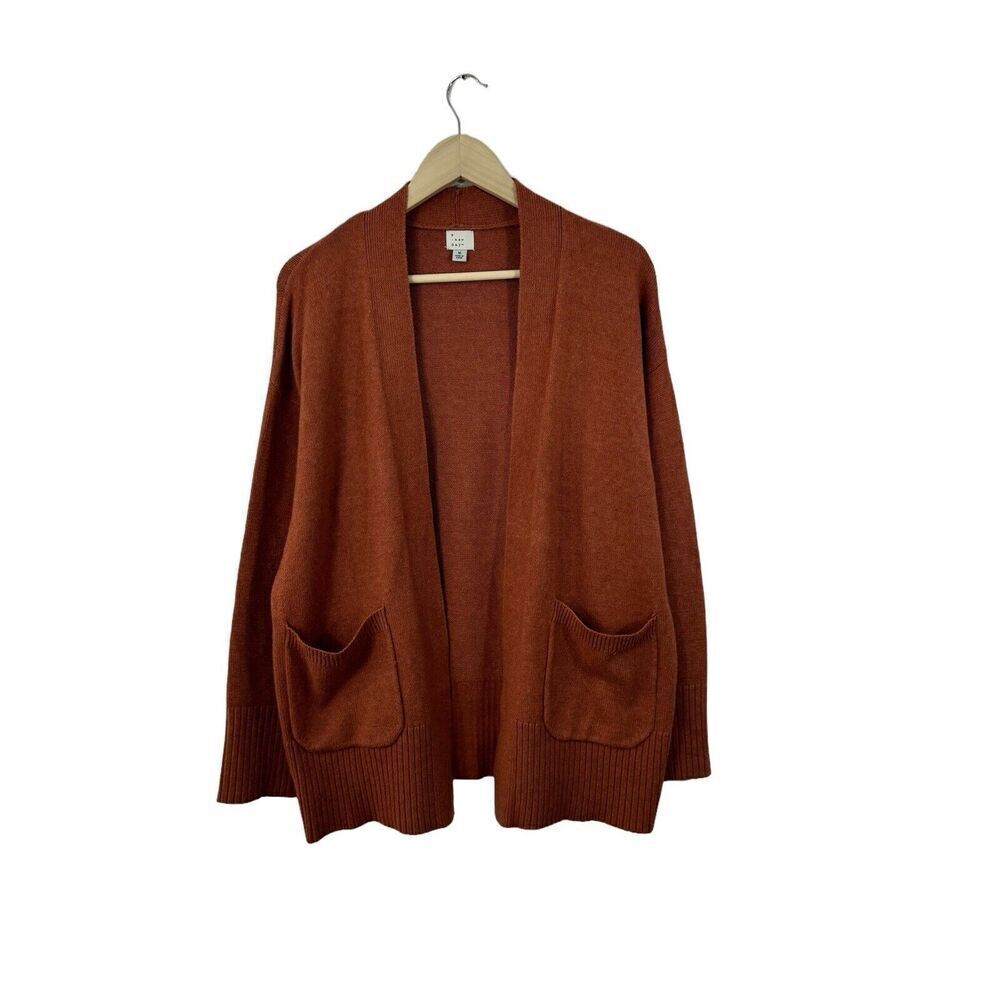 A New Day Medium Sweater Cardigan Open Front Burnt Orange Fall Womens